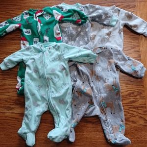 Bundle of five newborn fleece footie pajamas